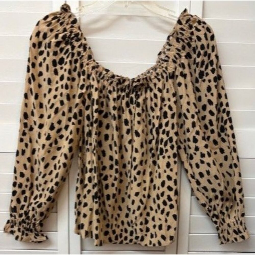 Vineyard Vines Womens XS Leopard Print Long Sleeve Blouse With Elastic Neckline - Picture 1 of 3